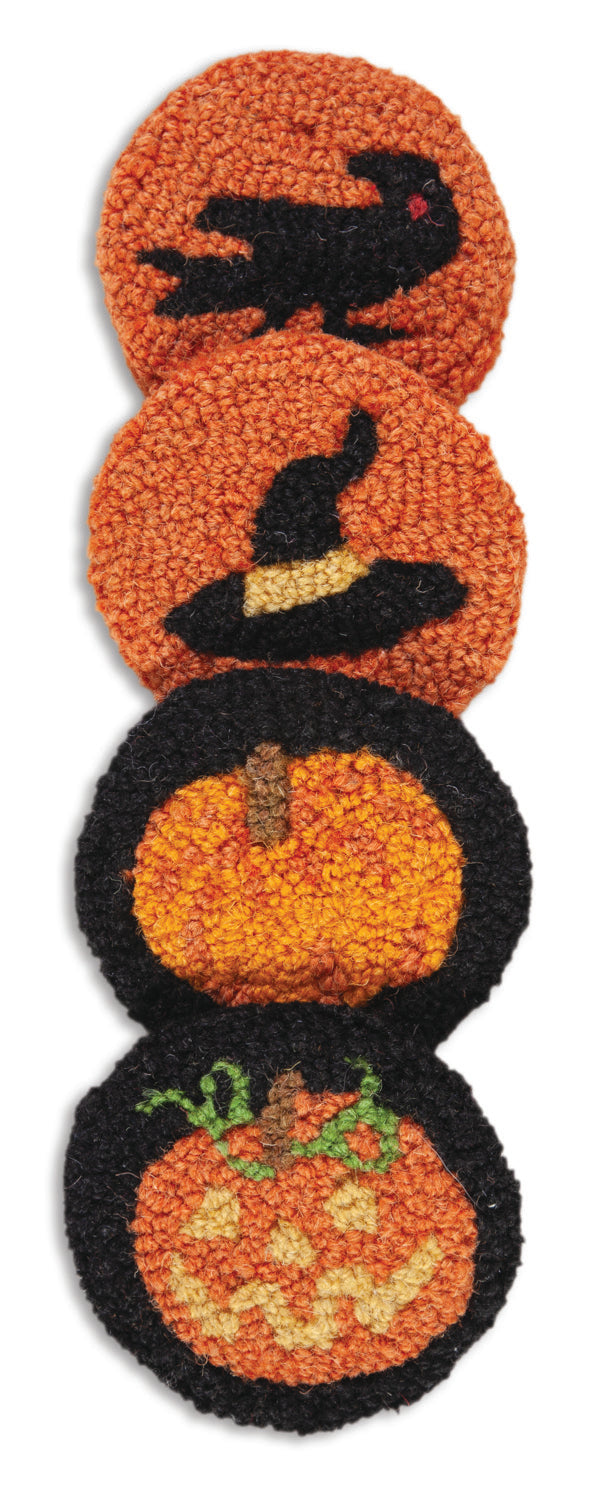 Hooked Wool Coasters - Halloween - 4.5" Round Coasters