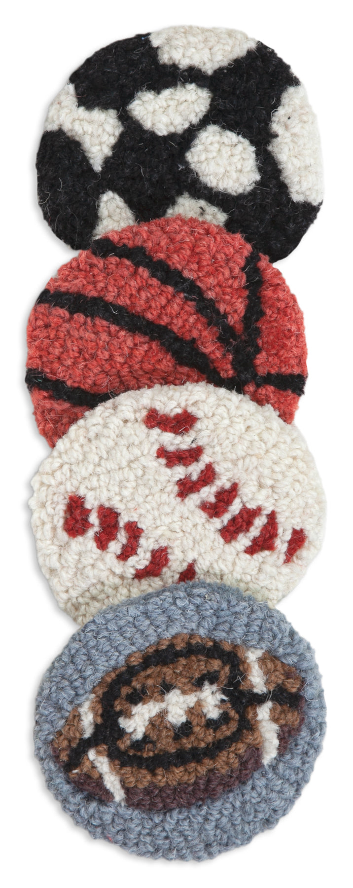 Hooked Wool Coasters - Sports - 4.5" Round Coasters