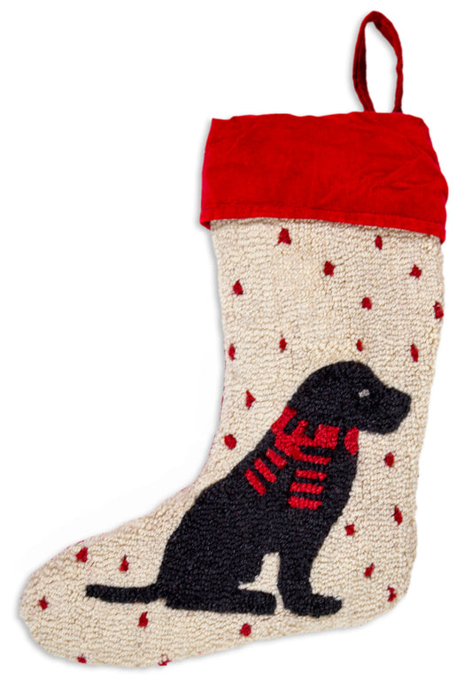 Hooked Wool Chrismas Stocking - Decembroidereder Lab Black - 9" x 20" Christmas Stocking