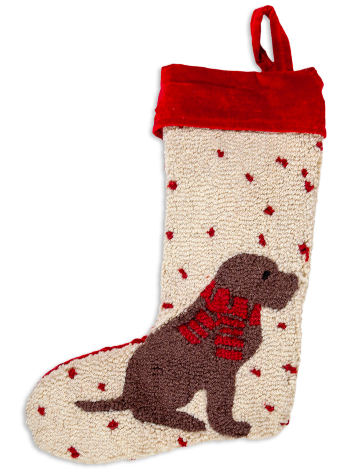 Hooked Wool Chrismas Stocking - Decembroidereder Lab Chocolate - 9" x 20" Christmas Stocking