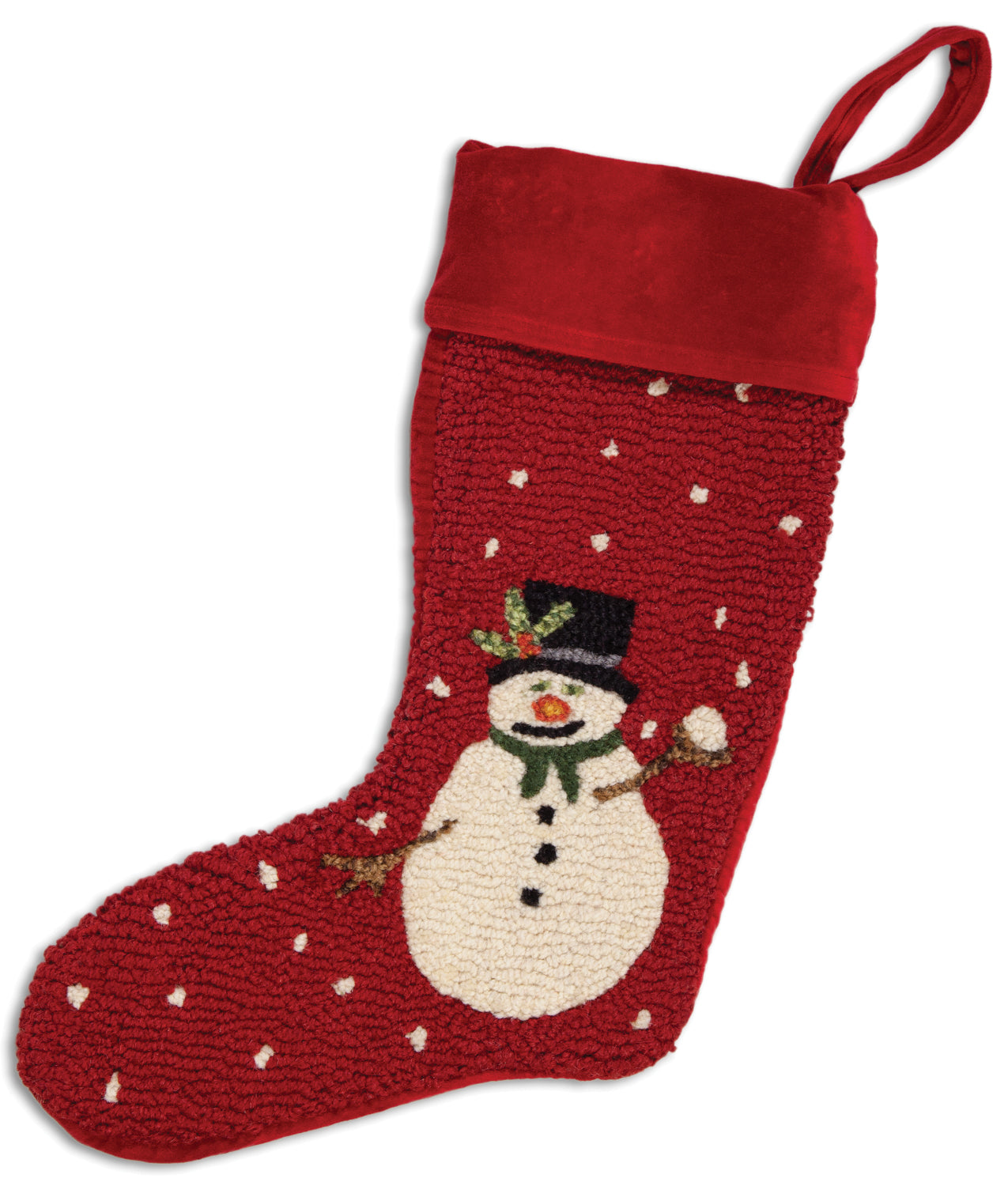 Hooked Wool Chrismas Stocking - Holly Snowman - 9" x 20" Christmas Stocking