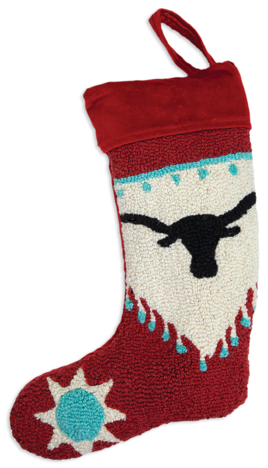 Hooked Wool Chrismas Stocking - Longhorn - 9" x 20" Christmas Stocking