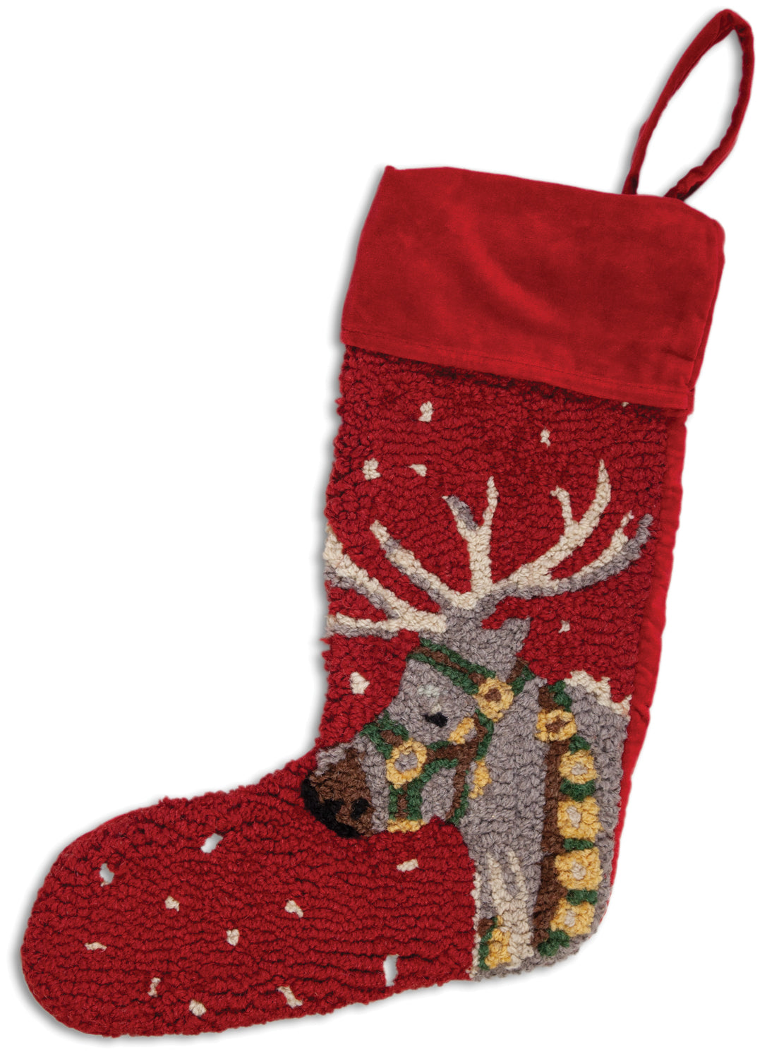 Hooked Wool Chrismas Stocking - Reindeer - 9" x 20" Christmas Stocking