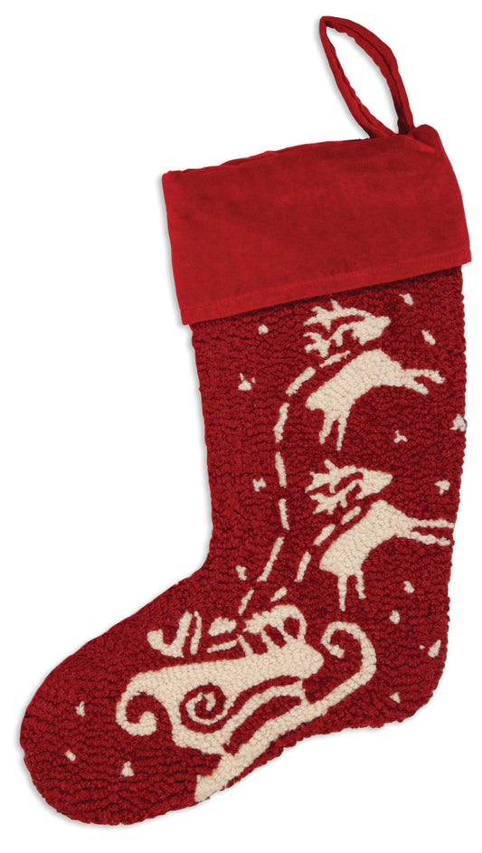 Hooked Wool Chrismas Stocking - Sleigh - 9" x 20" Christmas Stocking