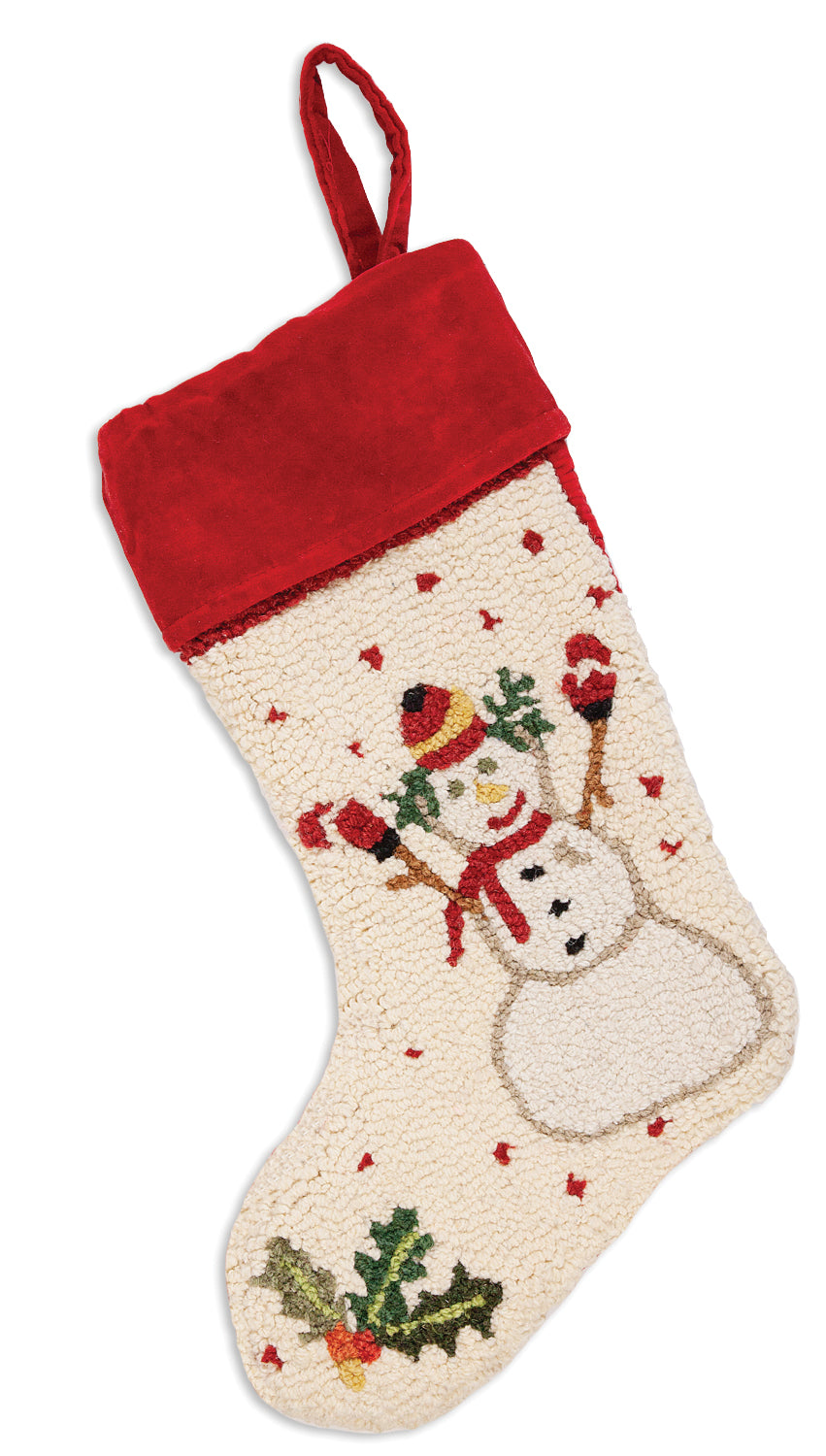 Hooked Wool Chrismas Stocking - Snowman And Ivy - 9" x 20" Christmas Stocking