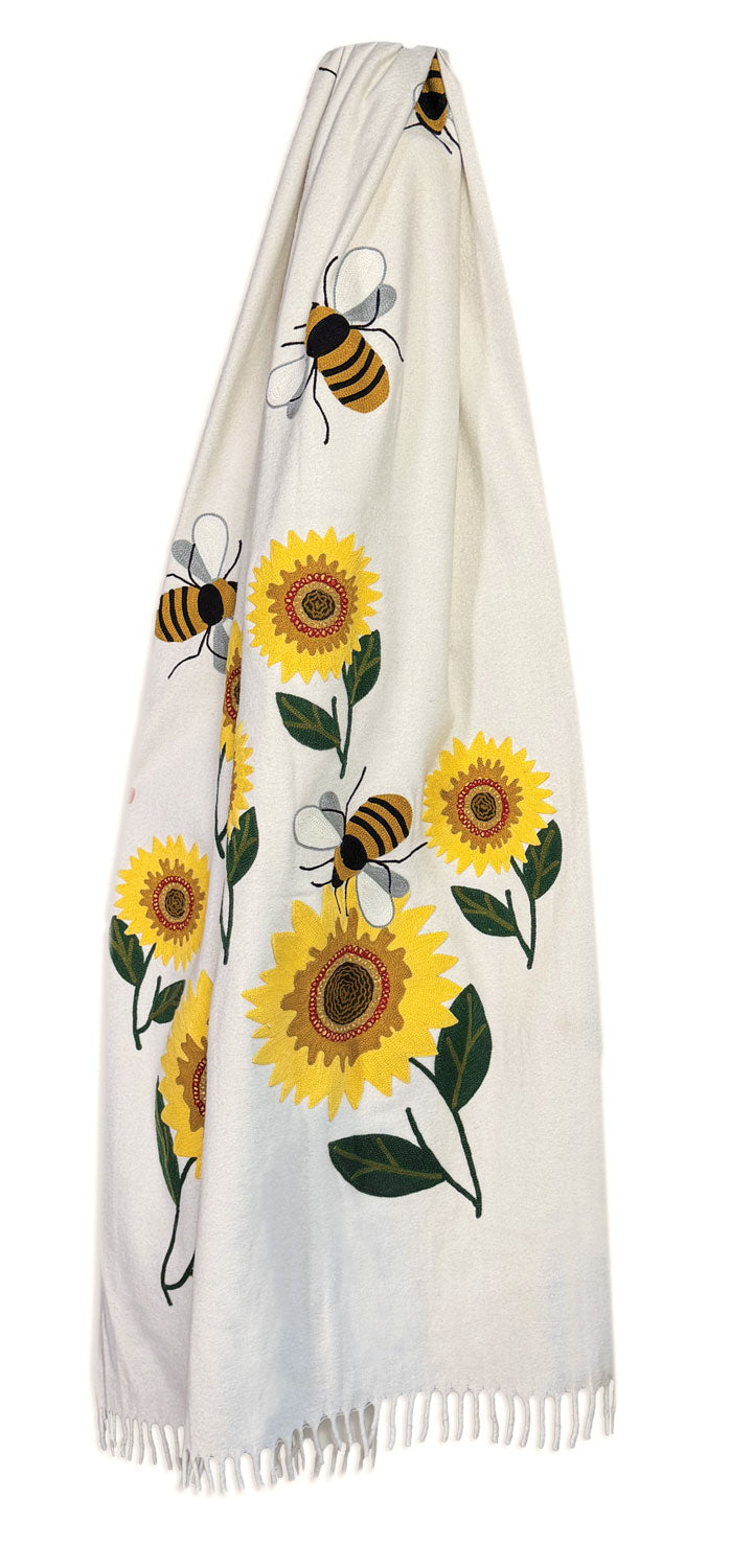 Bees and Blooms - 52" X 70" Wool Throw Blanket