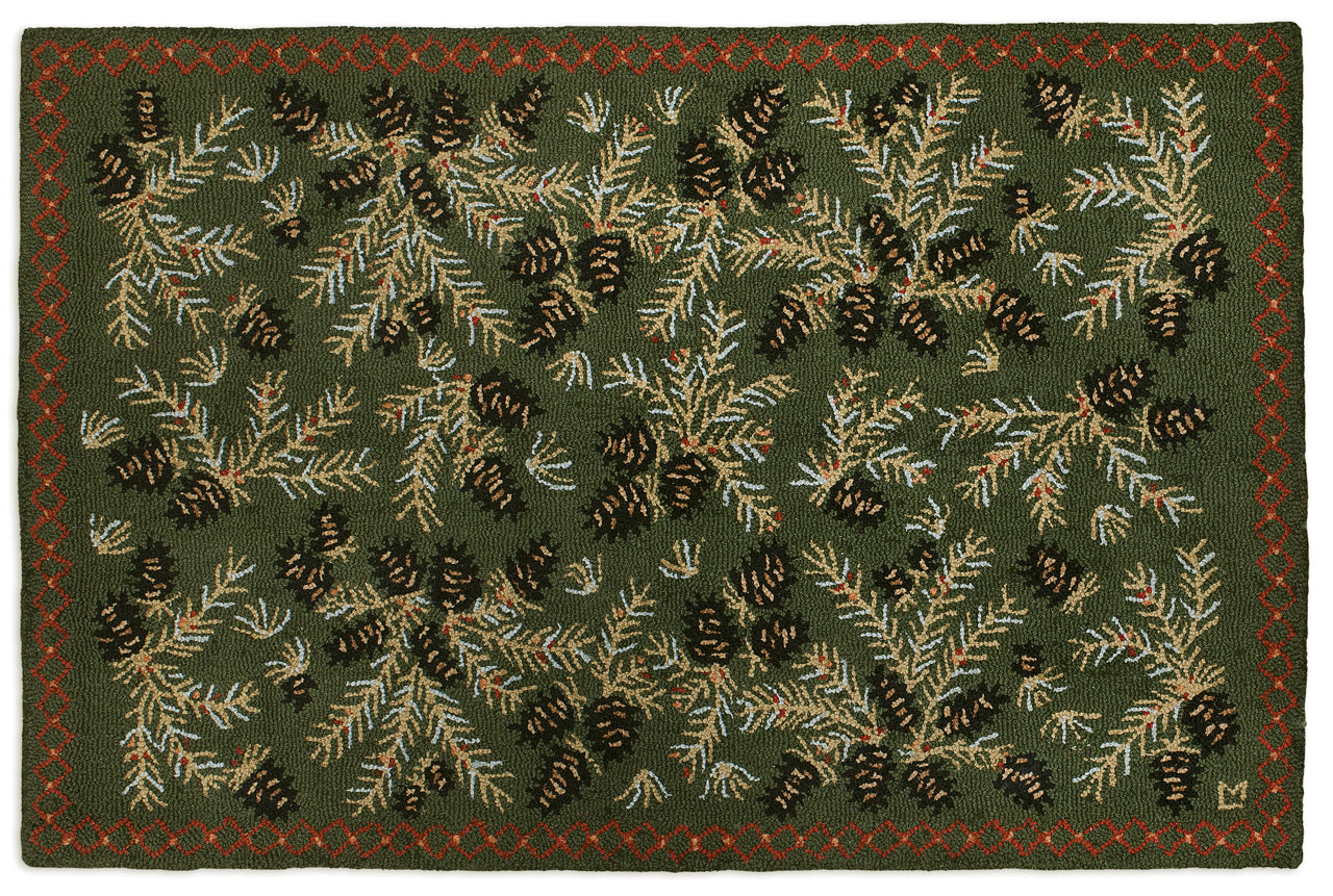 Hooked Wool Rug - Diamond Pine - 4' x 6'