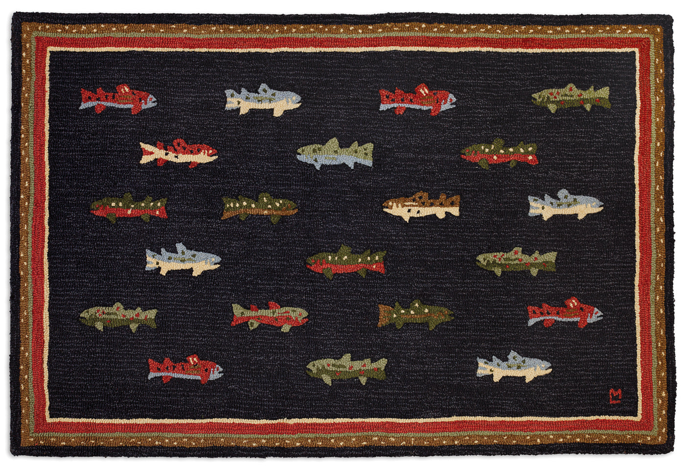 Hooked Wool Rug - River Fish - 4' x 6'