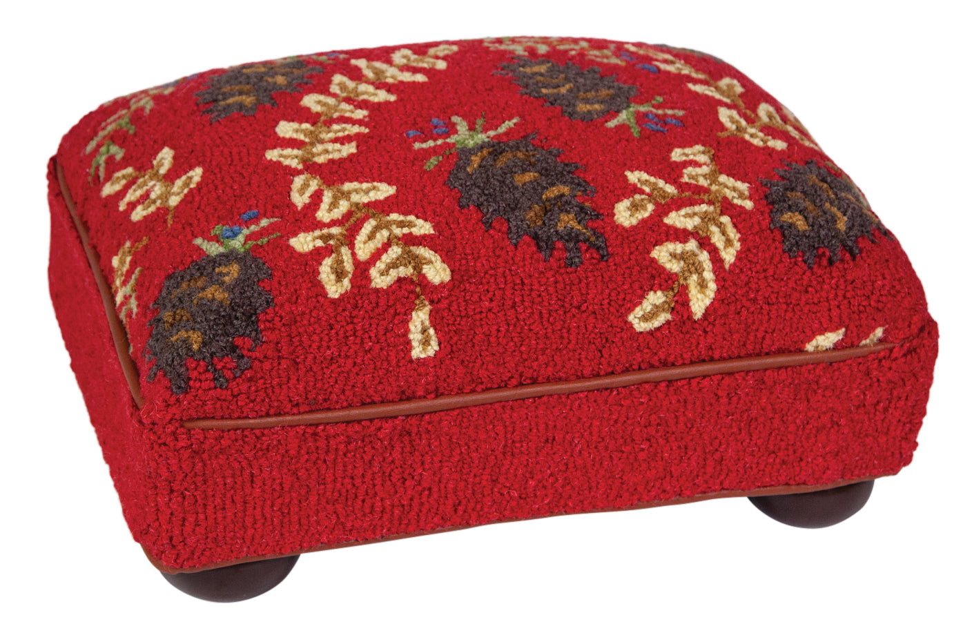 Bun Foot Stool - Ruby Pinecones - 14" x 18" x 9" Foot Stool