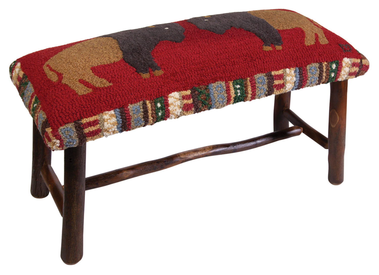 Hickory Bench - Two Cinnamon Buffalo - 32" x 15" x 17" Bench