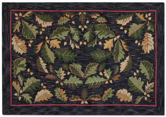 Hooked Wool Rug - Acorns And Leaves - 6' x 9'