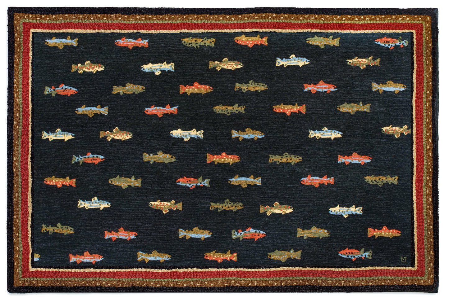 Hooked Wool Rug - River Fish - 6' x 9'