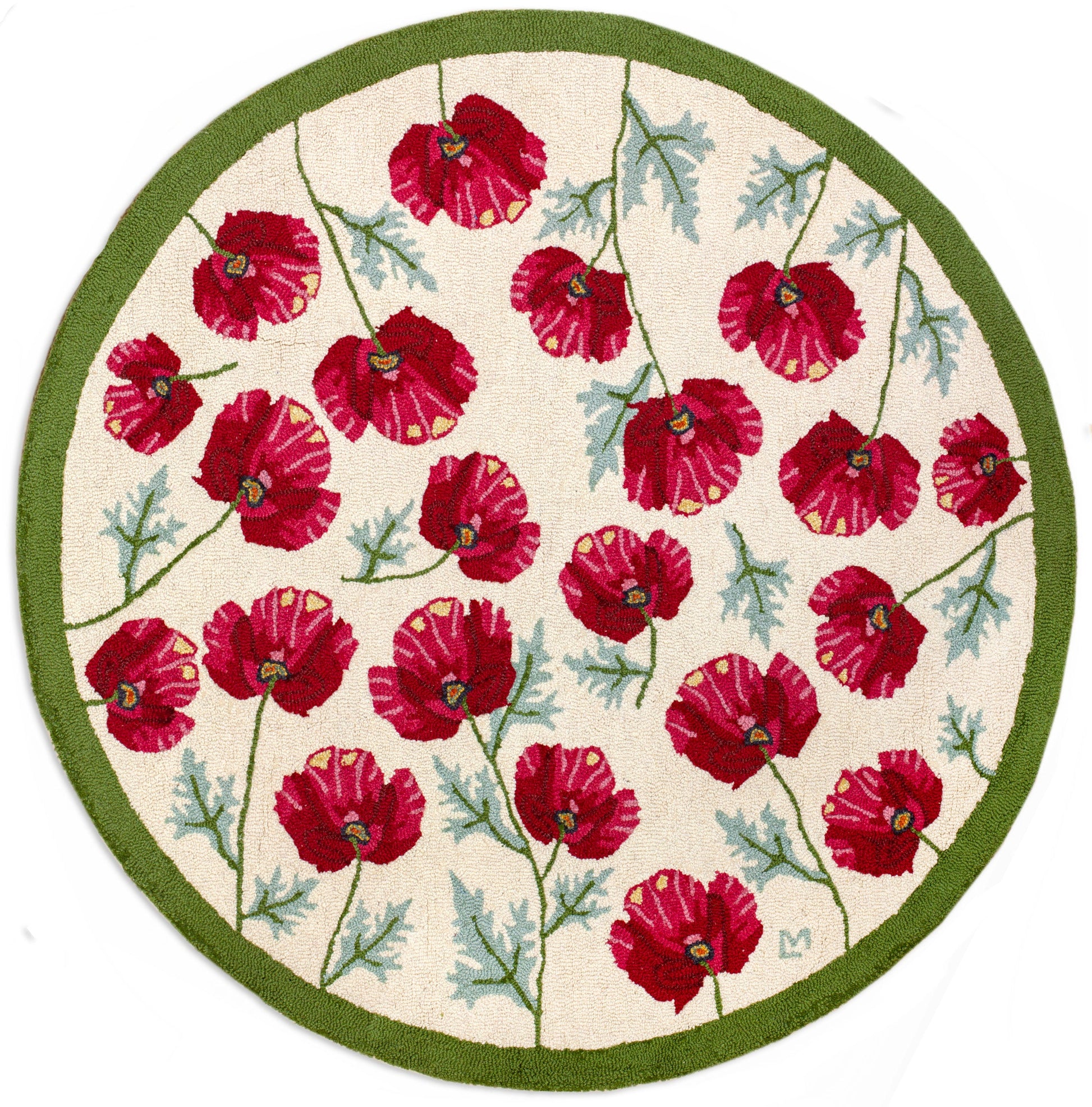 Hooked Wool Rug - Poppy Profusion - 5' Round