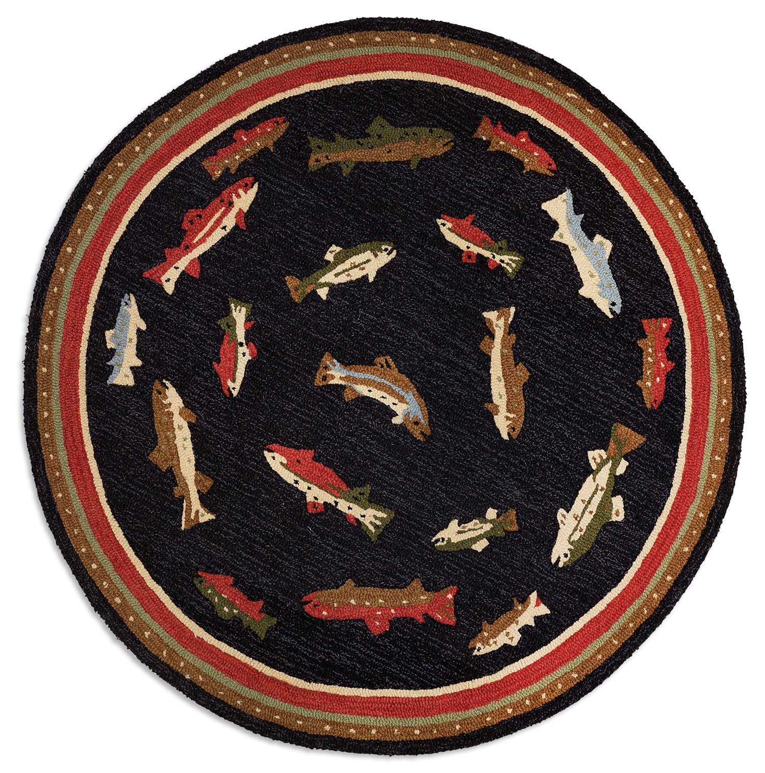 Hooked Wool Rug - River Fish - 5' Round