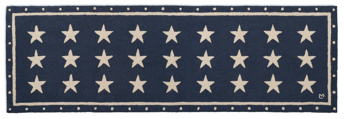 Hooked Rug Stars Hooked Wool Rug - Stars On Blue - 2.5' x 8' Runner – Chandler 4 Corners