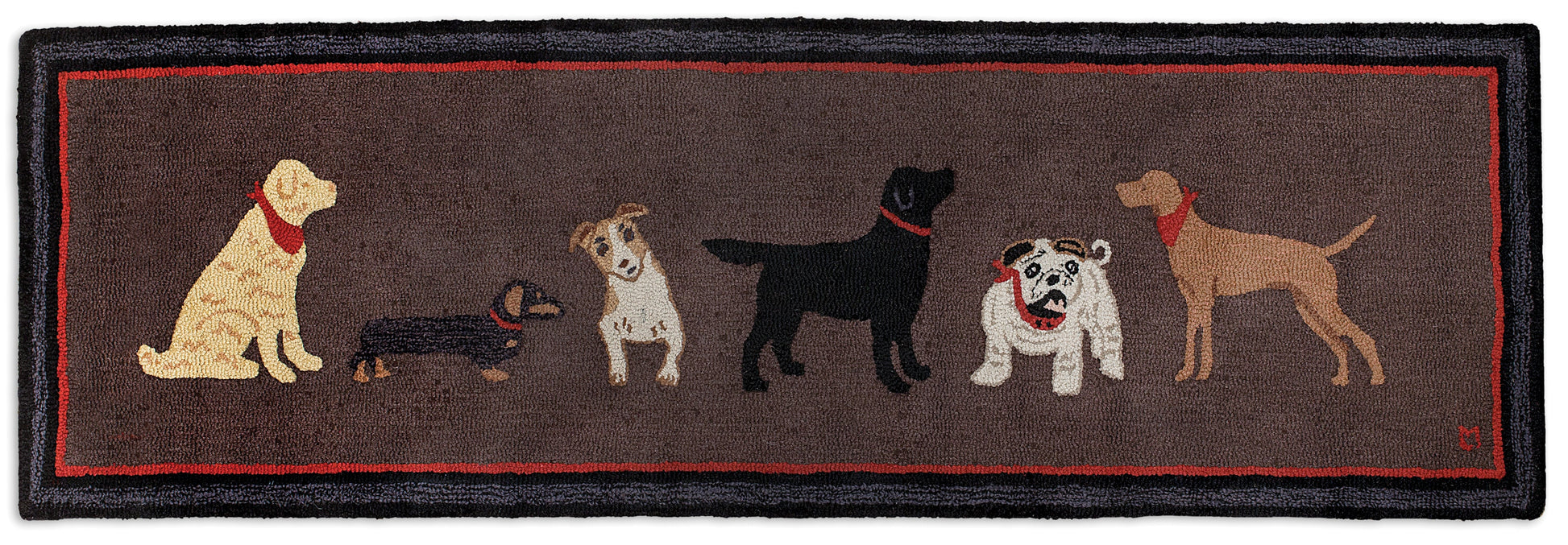 Hooked Wool Rug - Dogs Welcome On Brown - 2.5' x 8' Runner