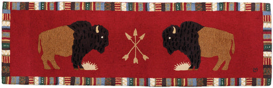 Hooked Wool Rug - Two Buffalo - 2.5' x 8' Runner