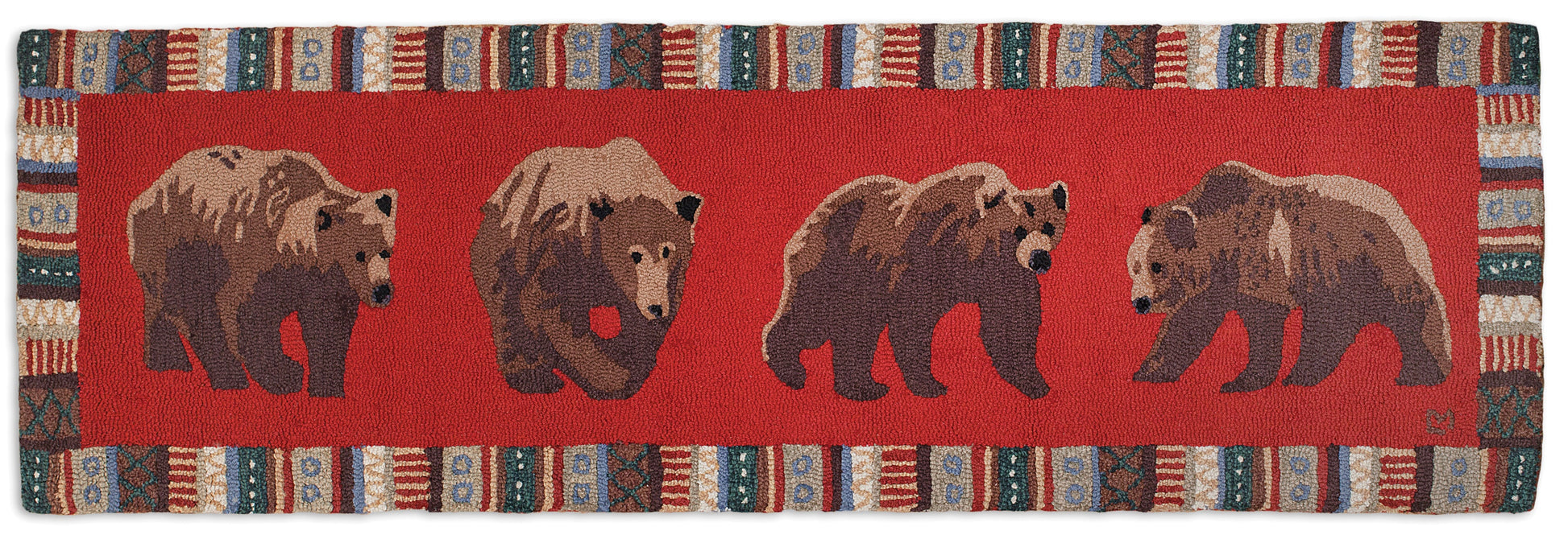 Hooked Wool Rug - Cinnamon Bears - 2.5' x 8' Runner