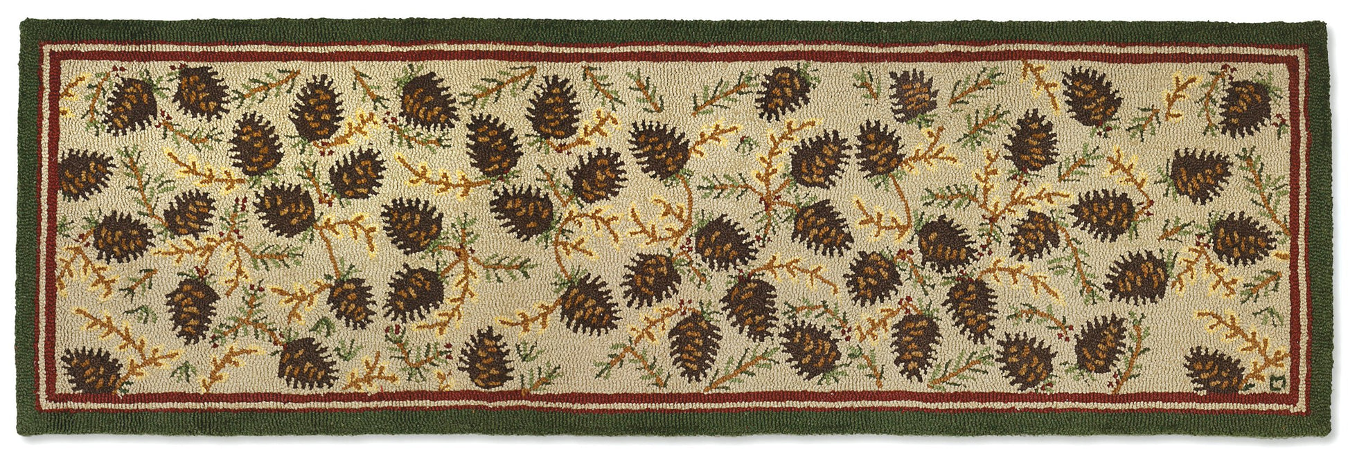 Hooked Wool Rug - Northwoods Cones - 2.5' x 8' Runner