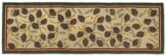 Hooked Wool Rug - Northwoods Cones - 2.5' x 8' Runner