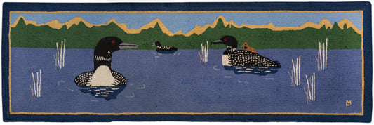 Hooked Wool Rug - Lake Loons - 2.5' x 8' Runner