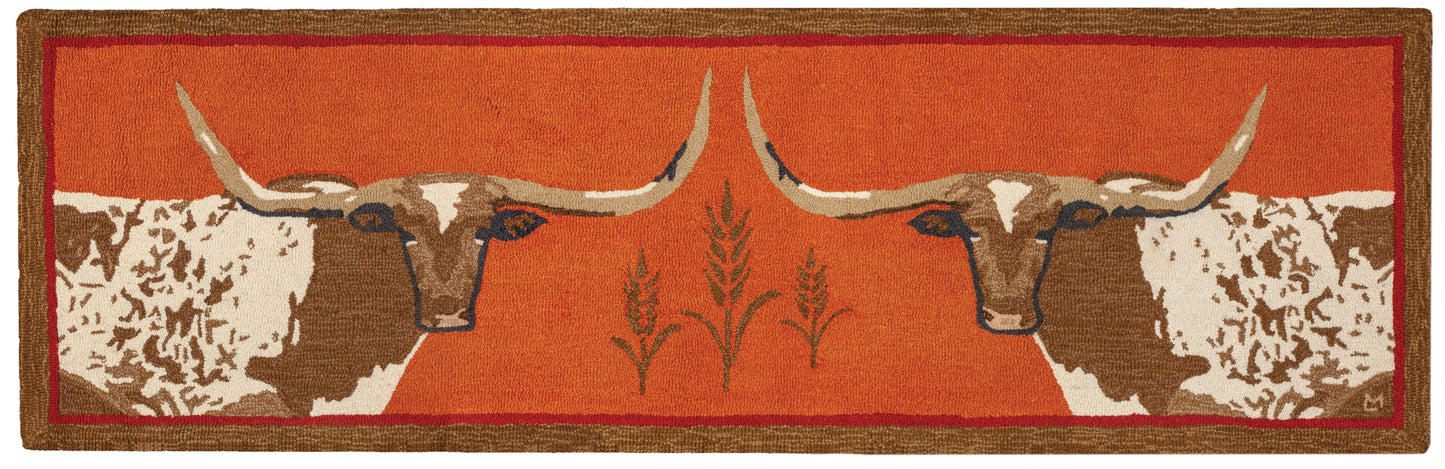 Hooked Wool Rug - Longhorn - 2.5' x 8' Runner