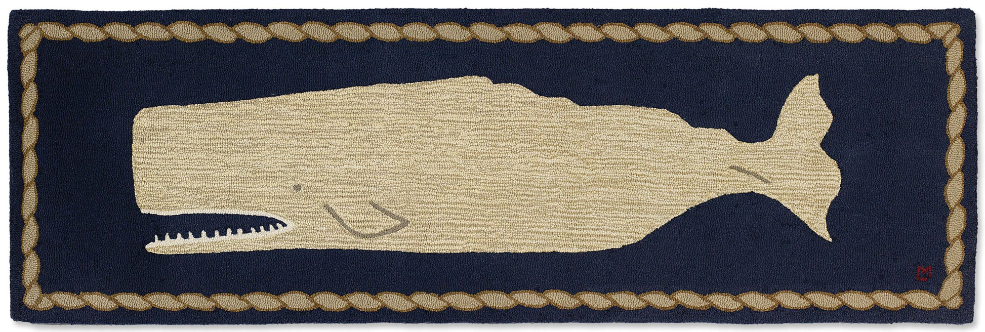 Hooked Wool Rug - Moby Dick - 2.5' x 8' Runner