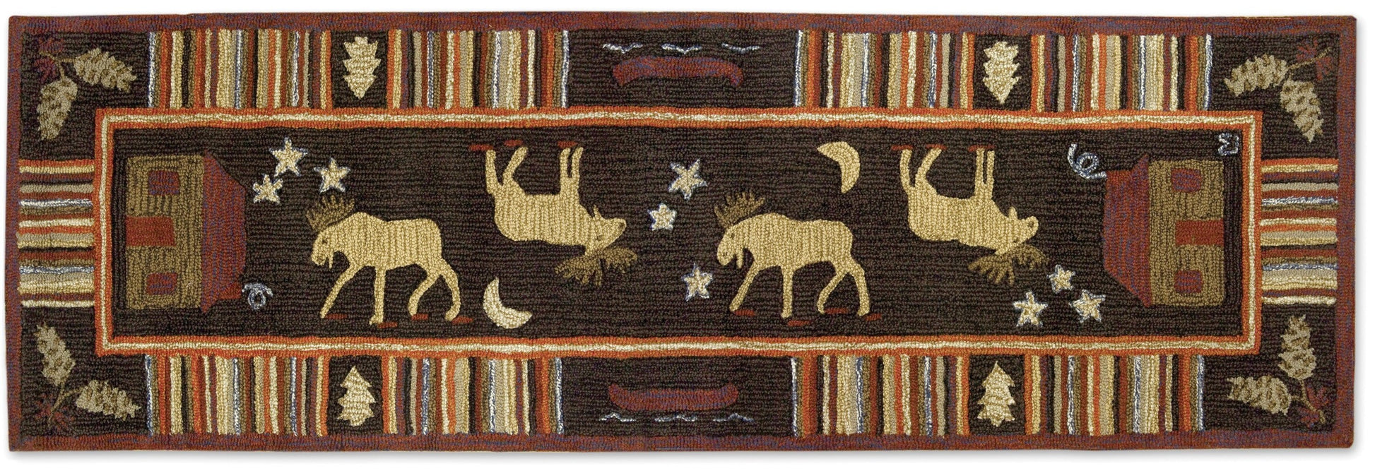 Hooked Wool Rug - Night Moose - 2.5' x 8' Runner