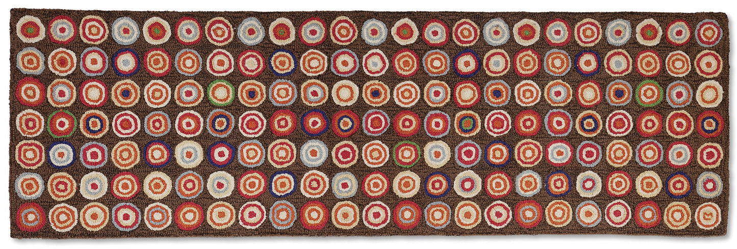 Hooked Wool Rug - Penny Bullseye - 2.5' x 8' Runner