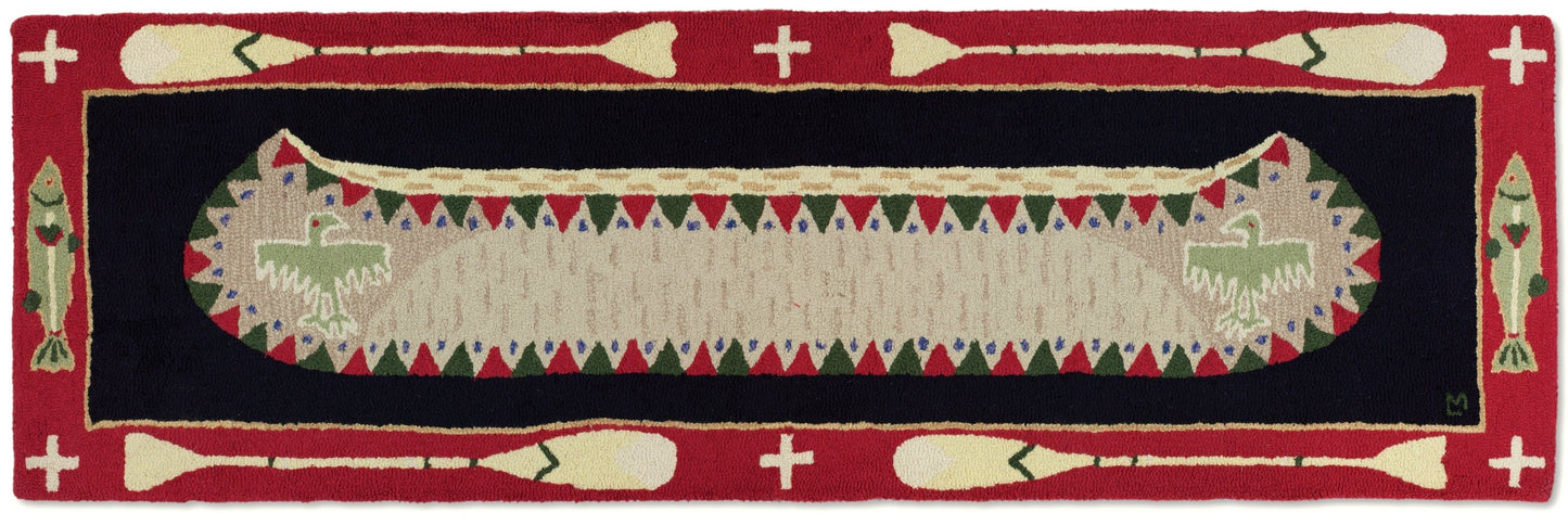 Hooked Wool Rug - Long Boat Red - 2.5' x 8' Runner