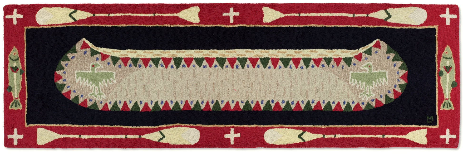 Hooked Wool Rug - Long Boat Red - 2.5' x 8' Runner