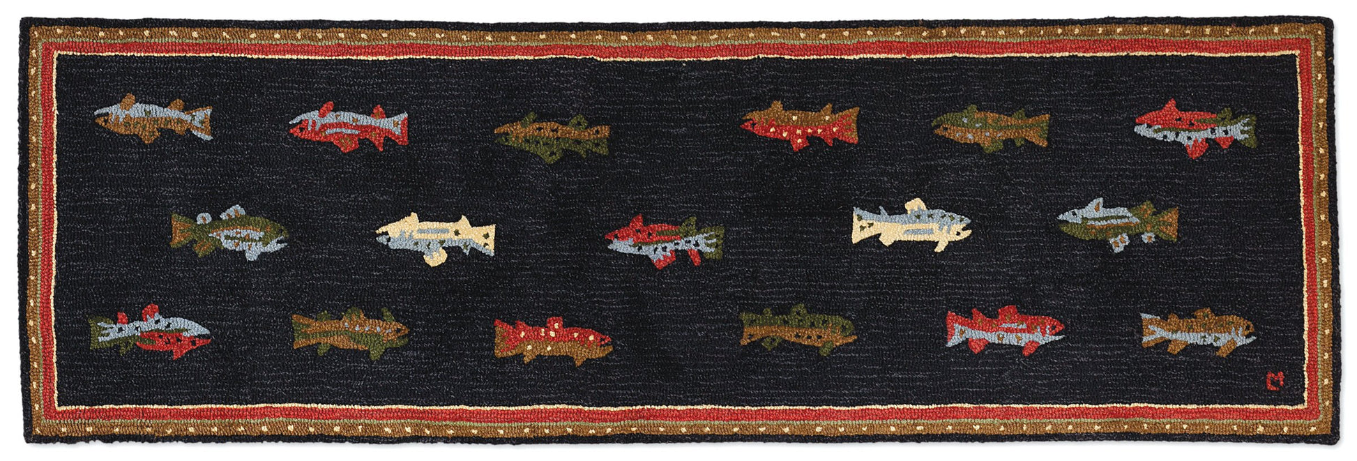 Hooked Wool Rug - River Fish - 2.5' x 8' Runner