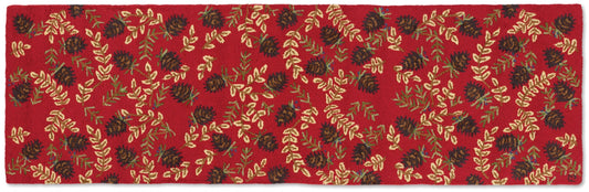 Hooked Wool Rug - Ruby Pinecones - 2.5' x 8' Runner