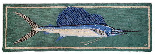 Hooked Wool Rug - Sailfish - 2.5' x 8' Runner