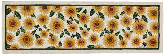 Hooked Wool Rug - Sunflower Bees - 2.5' x 8' Runner