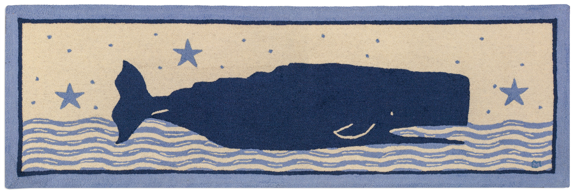 Hooked Wool Rug - Wavy Ocean Whale - 2.5' x 8' Runner