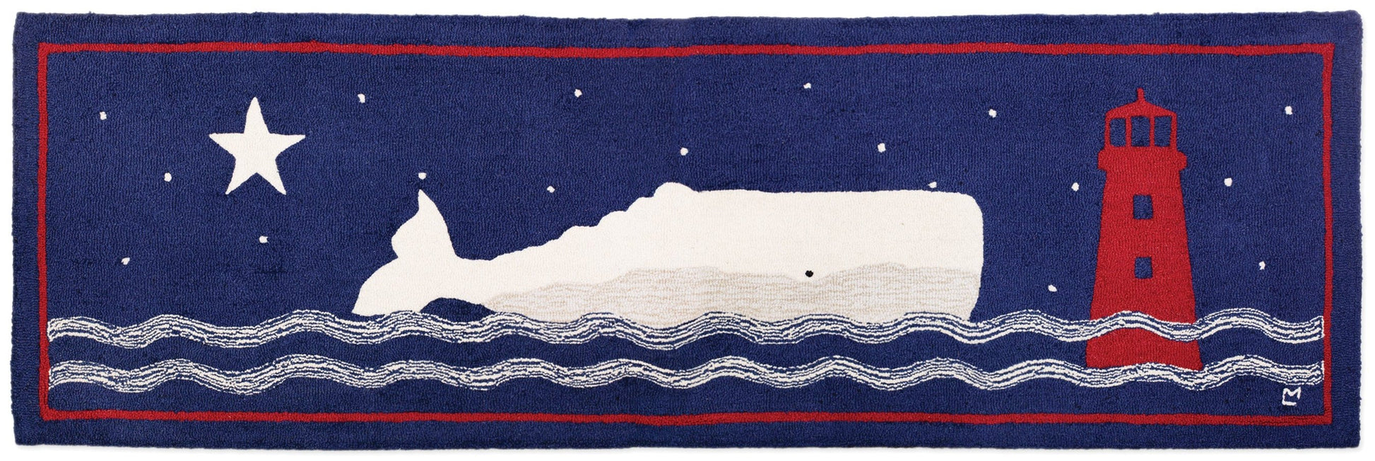 Hooked Wool Rug - Whale Watch - 2.5' x 8' Runner