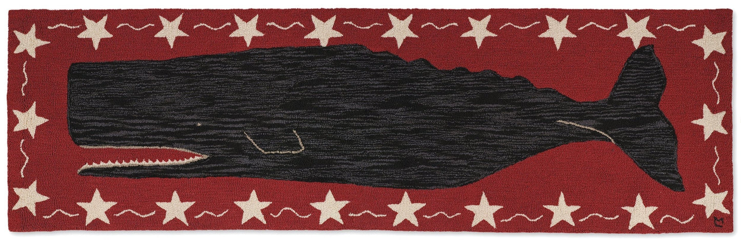 Hooked Wool Rug - Whale - 2.5' x 8' Runner