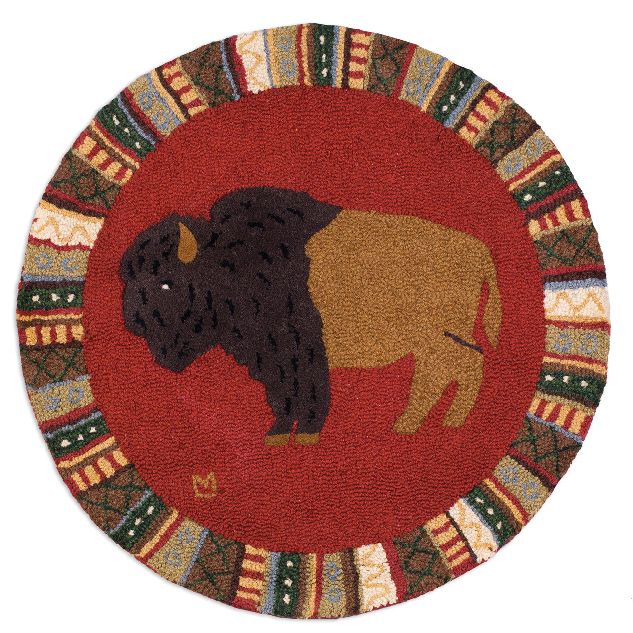 Hooked Wool Rug - Cinnamon Buffalo - 3' Round