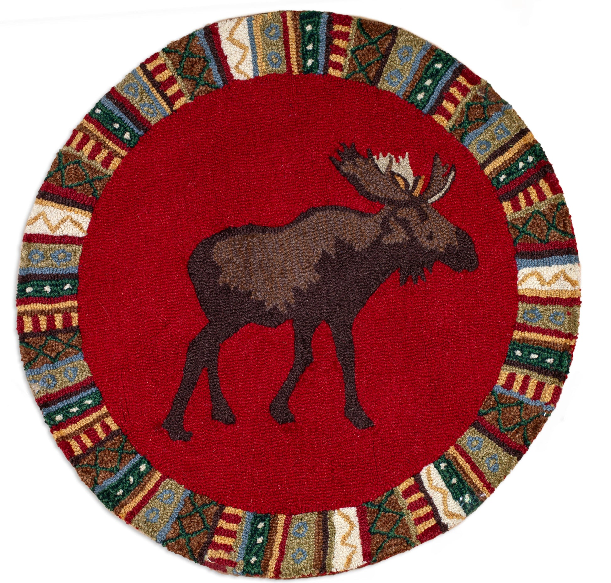 Hooked Wool Rug - Cinnamon Major Moose - 3' Round