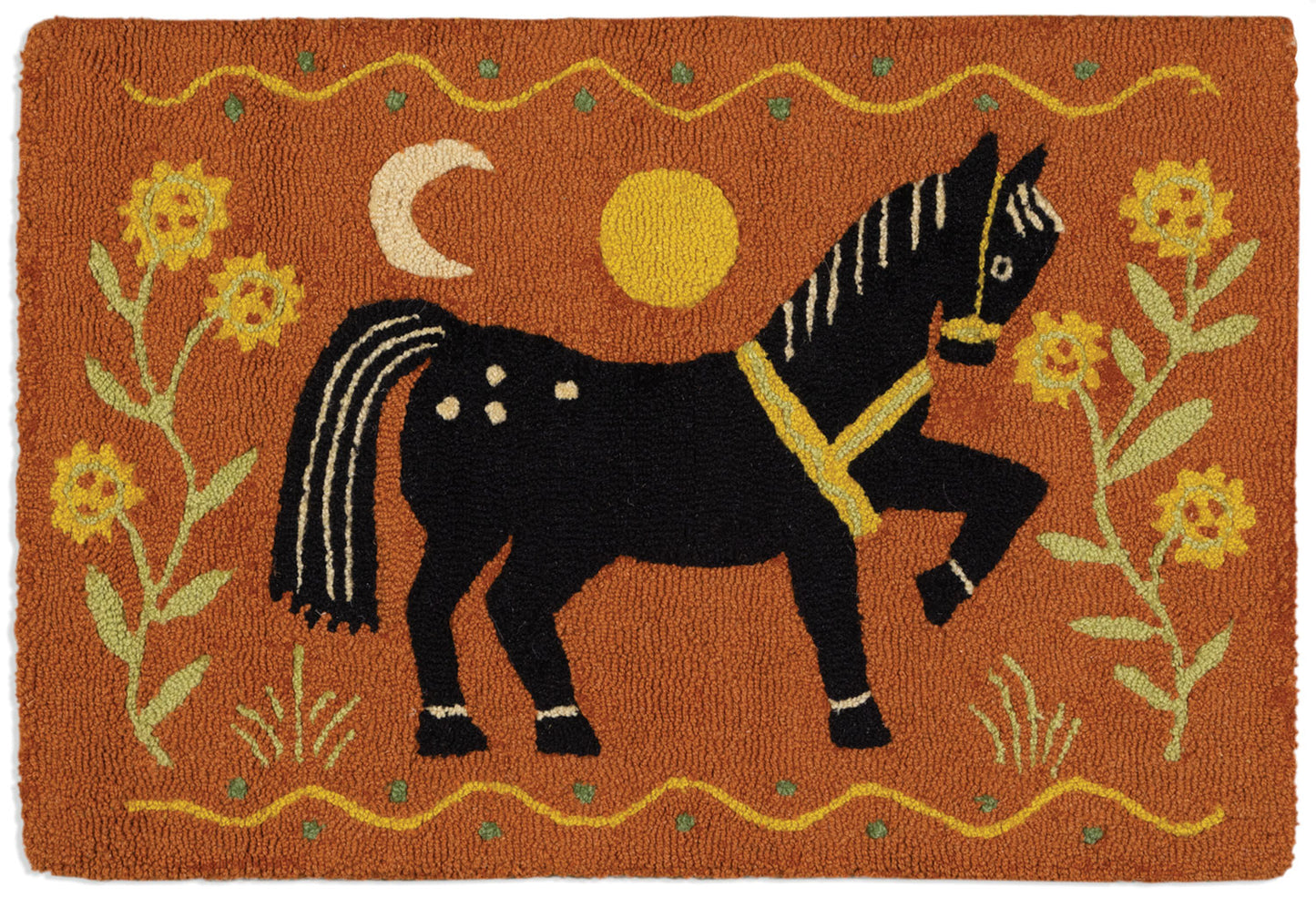 Black Pony Dreams 2' X 3' Hooked Wool Rug