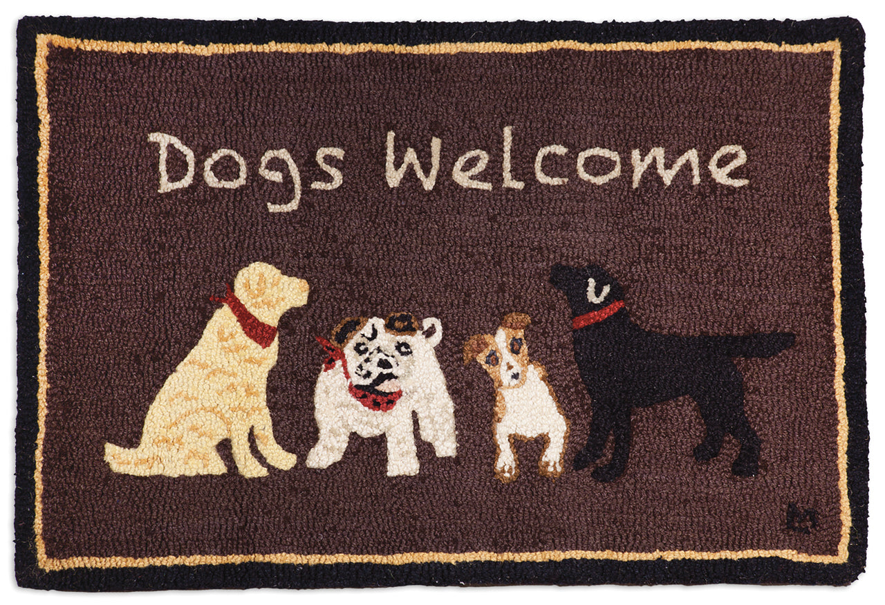 Hooked Wool Rug - Dogs Welcome On Brown - 2' x 3'