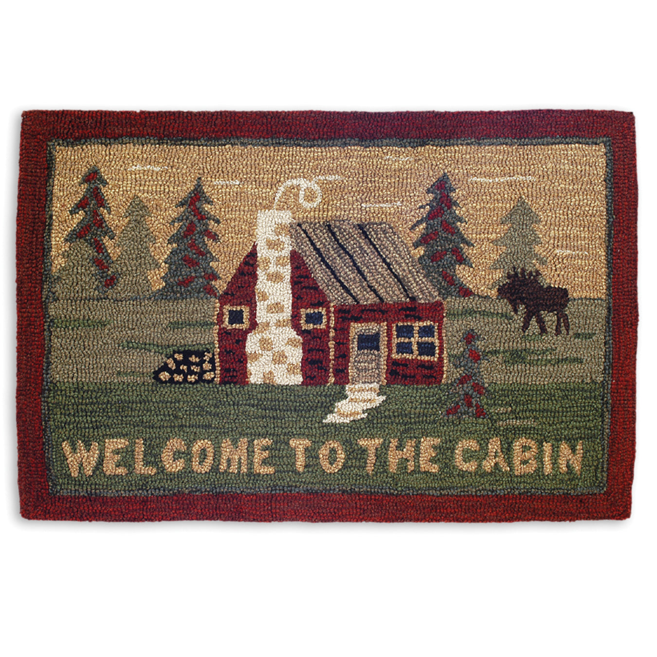 Hooked Wool Rug - Welcome To The Cabin - 2' x 3'