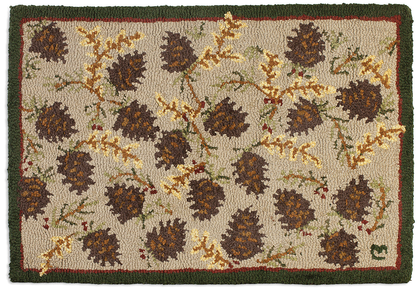 Hooked Wool Rug - Northwoods Cones - 2' x 3'