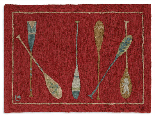 Hooked Wool Rug - Crimson Paddles - 2' x 3'