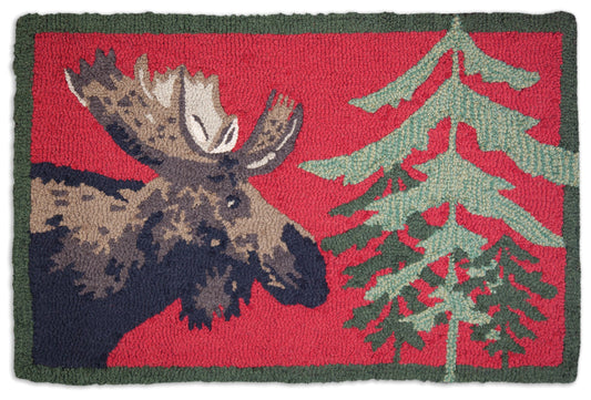 Hooked Wool Rug - Moose In Pine - 2' x 3'