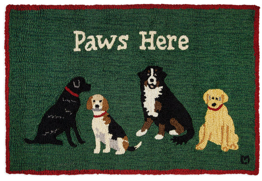 Hooked Wool Rug - Paws Here - 2' x 3'