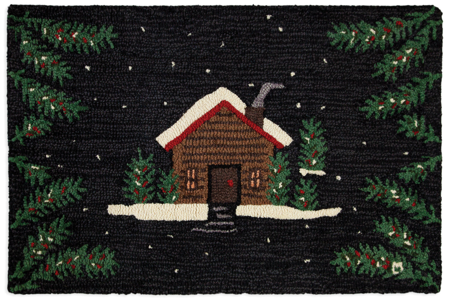 Hooked Wool Rug - Pine Woods Cabin - 2' x 3'