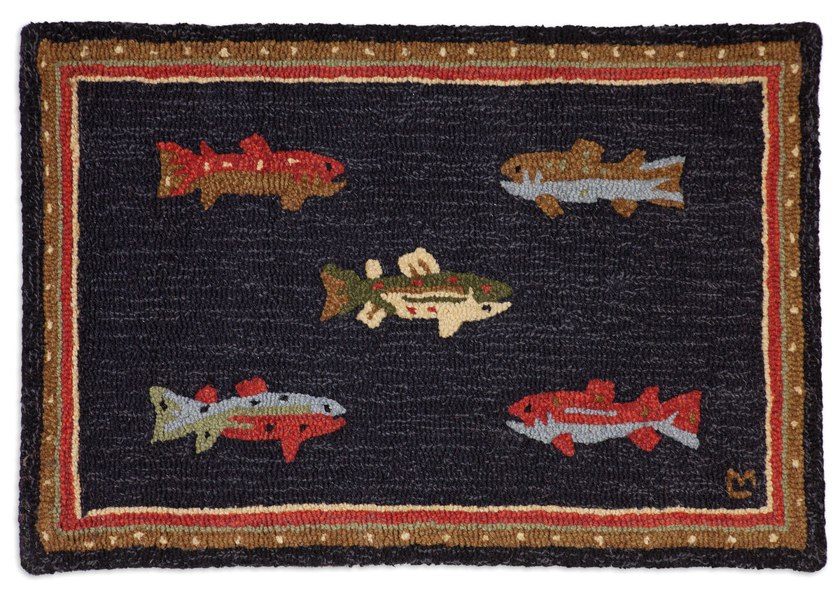 Hooked Rug River Hooked Wool Rug - River Fish - 2' x 3' – Chandler 4 Corners