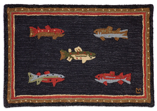 Hooked Wool Rug - River Fish - 2' x 3'